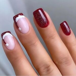 3/$15 Christmas Holiday Santa Hat French Tip Press On Acrylic Nails Gift